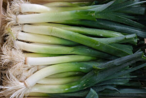 phooto de poireau plumé, raccourci, lavé, paré pour la vente