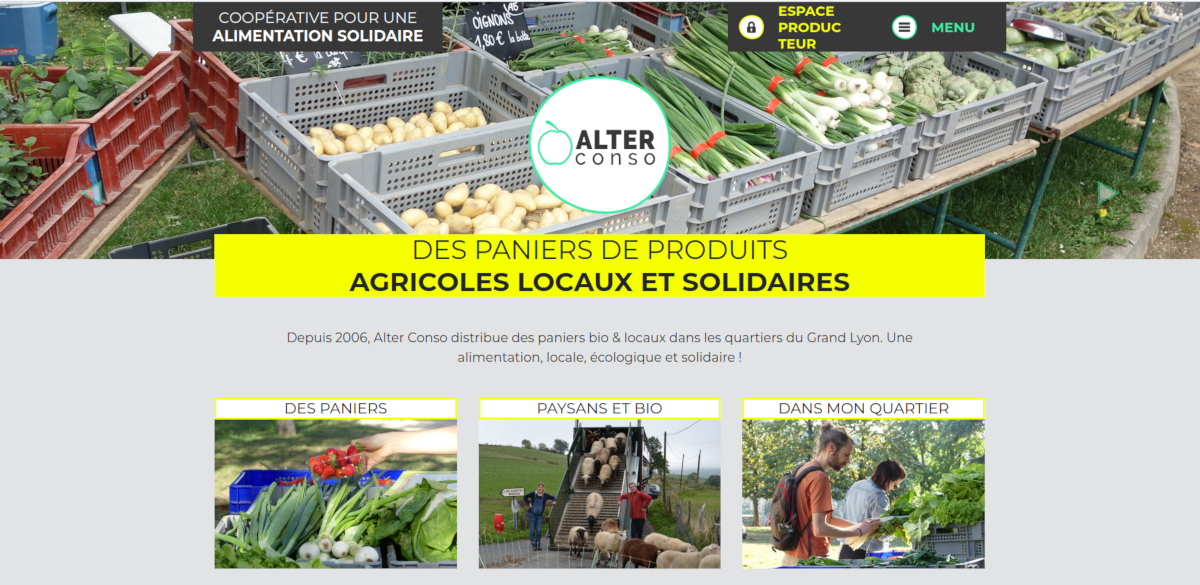 Image de la page accueil du site Alterconso, notre coopérative de paniers