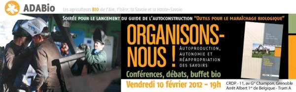 affiche du meeting début 2012 de présentation du Guide de l'autoconstruction d’une dizaine d’outils