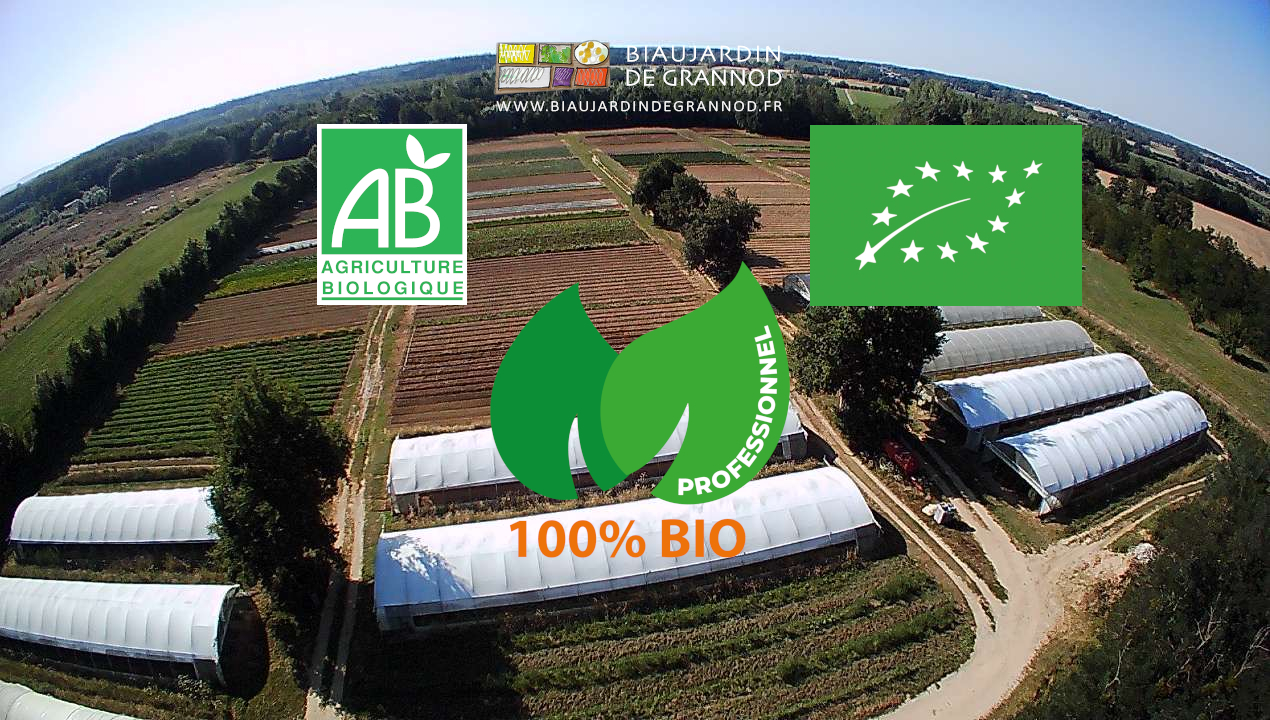 le jardin vu de drone et les logos bio