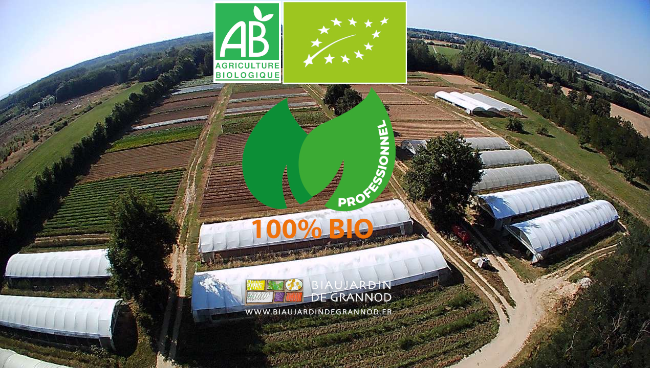photo du jardin par drone, logo AB, logo eurofeuille, logo 100% bio