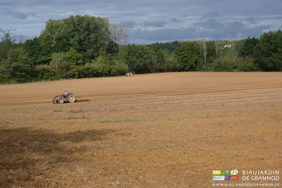 photo des deux tracteurs au travail dans la aparcelle et sur les bordures