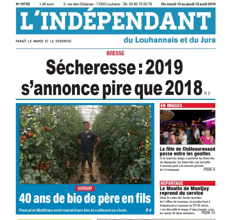 Une de l'indépendant, Matthieu dans ses tomates 40 ans de bio de père en fils
