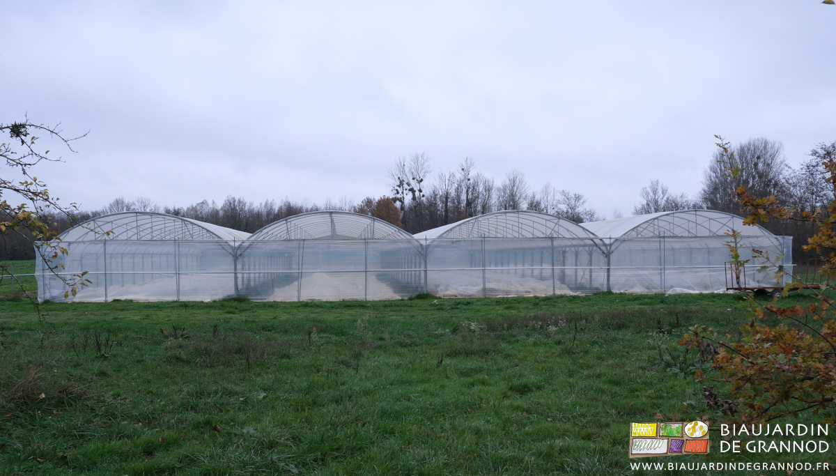 vue du dehors du quadritunnel dont les 16 planches sont voilées sur arceaux