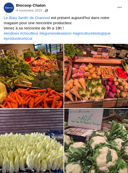 photo du banc de nos légumes de Biocoop Chalon Chatenoy