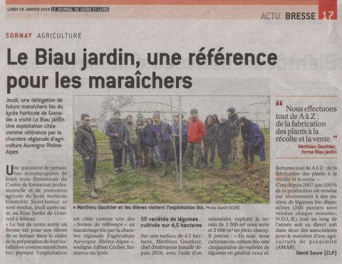 scan d'un article de journal titrant le biau jardin une référence pour les maraîchers