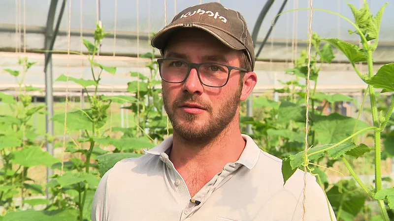 photo FR3 de Matthieu expliquant les difficultés du maraîchage en canicule