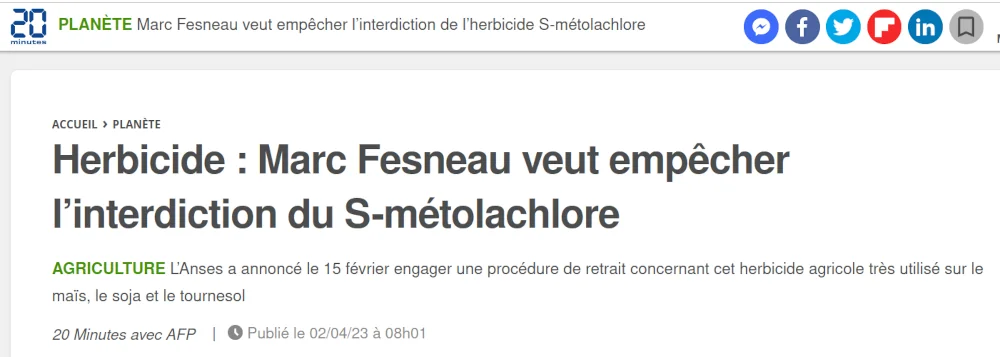 copie écran Fesneau veut empêcher l'interdiction du s-métalochlore par l’ANSES