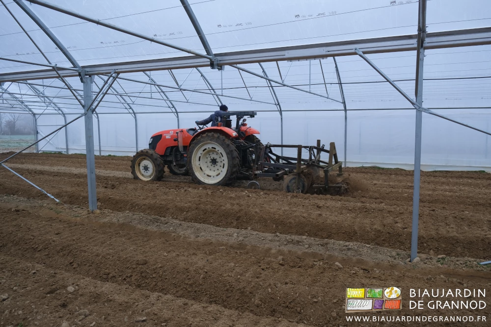 photo de matthieu sur le tracteur formant les premières planches permanentes avec le cultibutte