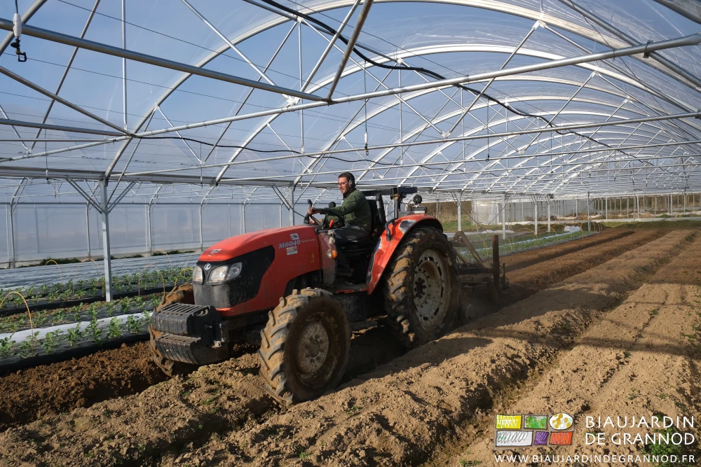photo de Matthieu sur le tracteur reprenant des planches au cultibutte