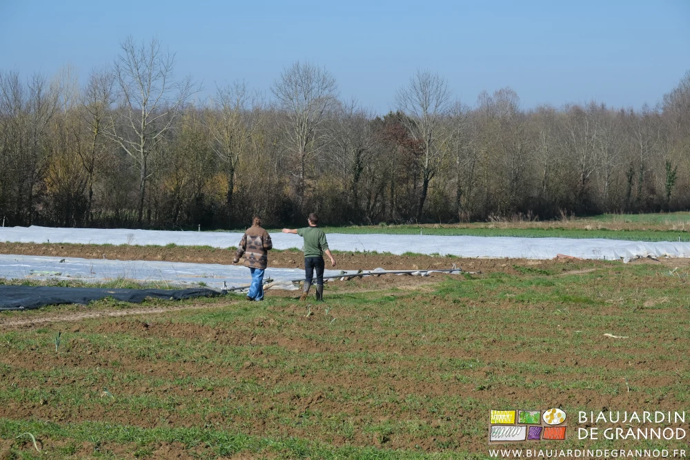 photo de Matthieu accompagnant la journaliste pour un tour informatif du jardin