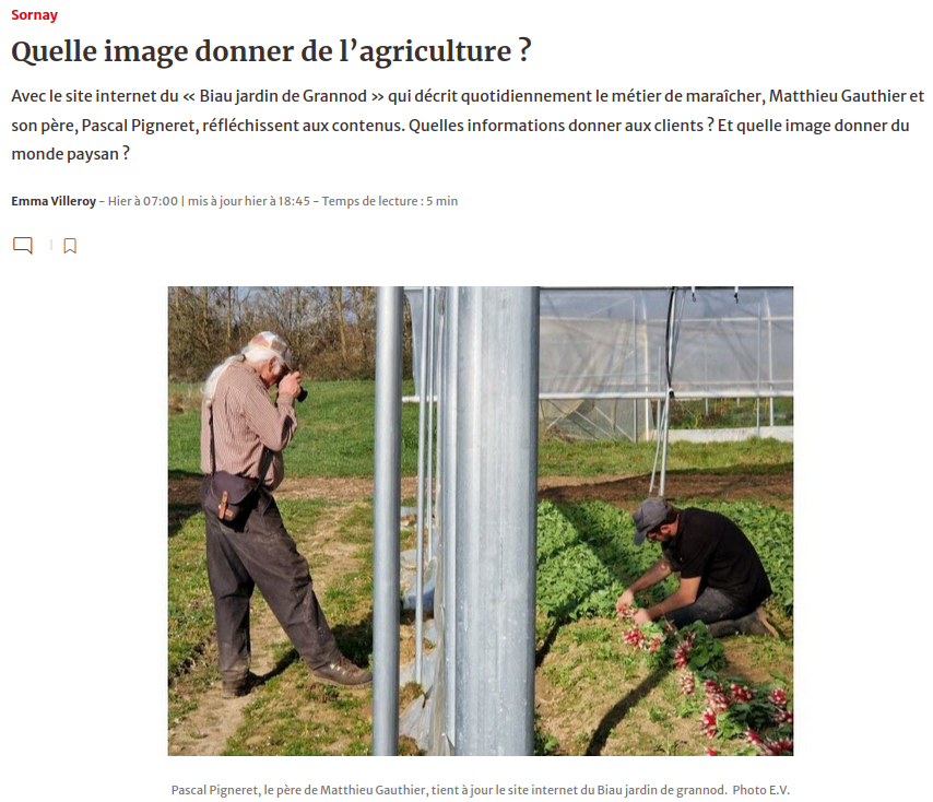 photo JSL Pascal photographiant Matthieu dans les radis titrée quelle image donner de l'agriculture