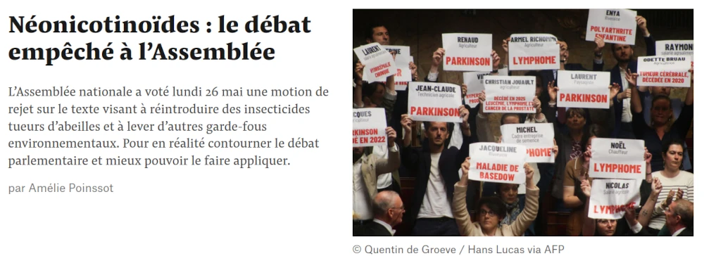 copie d'écran Mediapart manifestation des familles d'agriculteurs victimes des pesticides chimiques de synthèse