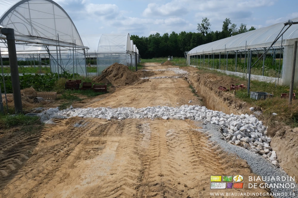 photo d'ensemble du chantier en cours dans l'allée de circulation