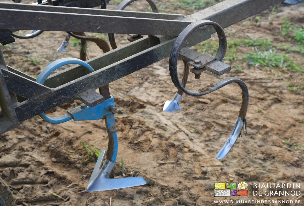 photo d'un élément d'allée équipé de 2 dents souples dont 1 petit soc et 1 doigt