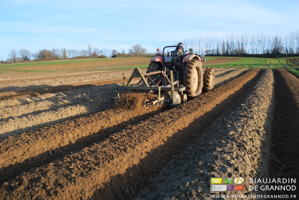 photo du travail d'aération superficielle du double rouleau de vibro attelé au cultibutte