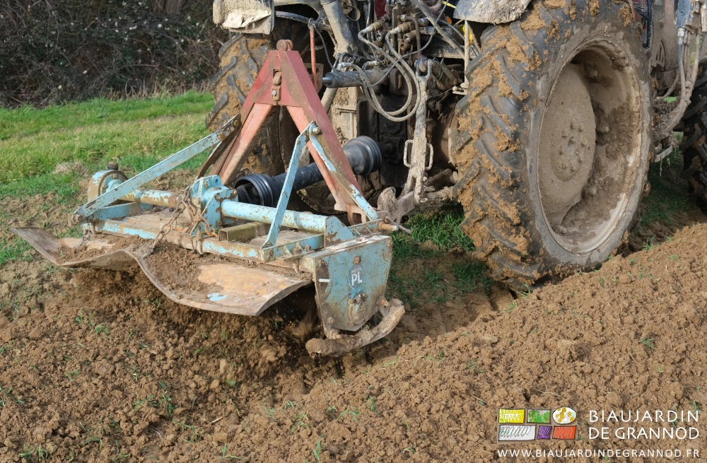photo proche détaillant le travail superficiel des lames déchaumant le seigle