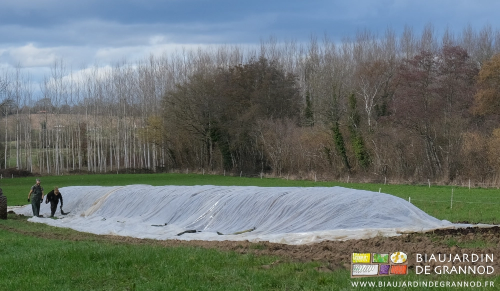 photo du tas à nouveau couvert d'une vieille bâche plastique de tunnel