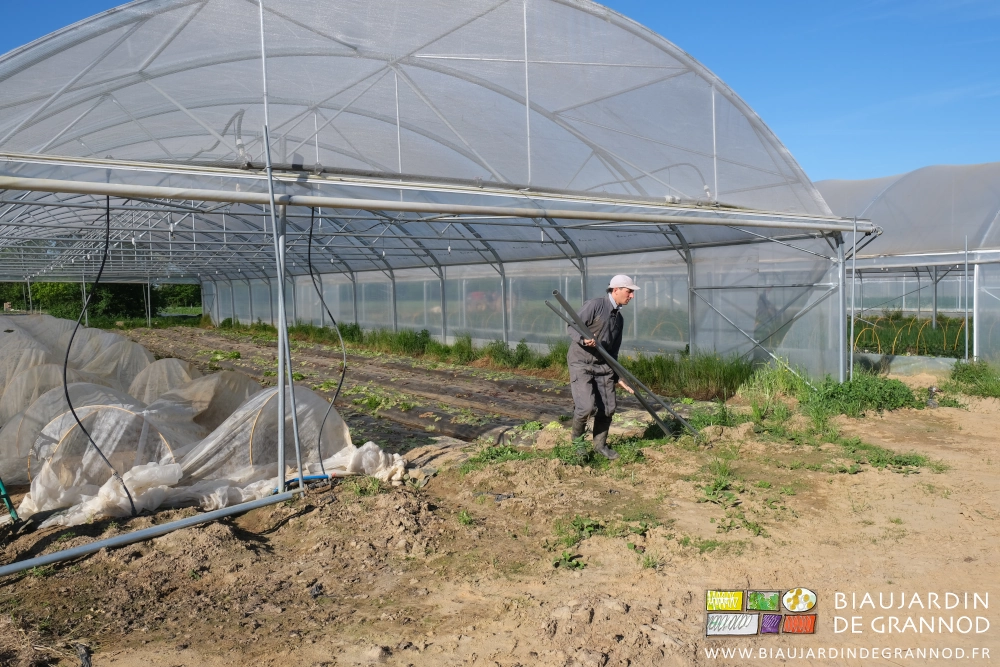 photo de Vivien transportant les tubes de maintien des ouvrants de pignon