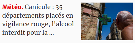 photo journal Saône et Loire en plein soleil, un homme chauve torse nu devant pharmacie affichant 42°