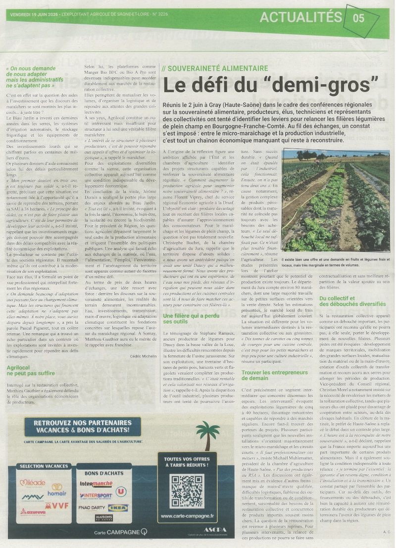 fin de l'article avec demi-page sur le défi du demi-gros pour les maraîchers