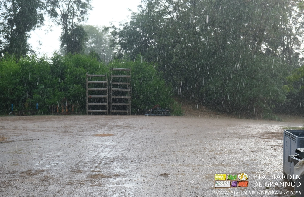 photo d'orage grêleux dans la cour de la ferme