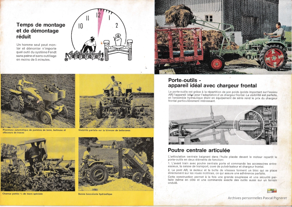 photo catalogue démontrant la rapidité de changement des outils, montés sur des roues pour l'attelage