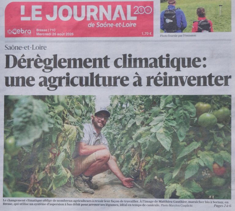 Une du JSL dérèglement climatique une agriculture à réinventer plus photo Matthieu dans tunnel de tomates