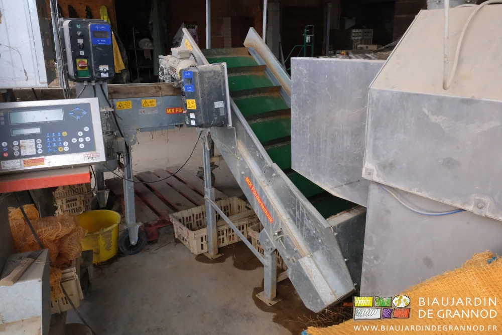 photo depuis la laveuse de sa protection de sortie au tapis élévateur vert